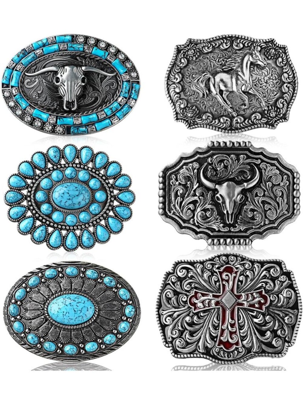 6 Pcs Western Cowboy Belt Buckles Set for Adults - Stylish Accessories for